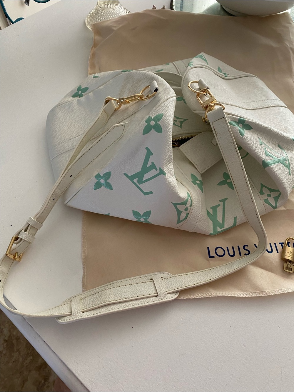 Louis Vuitton White & Mint Monogram Travel Duffel - Picture 10 of 14